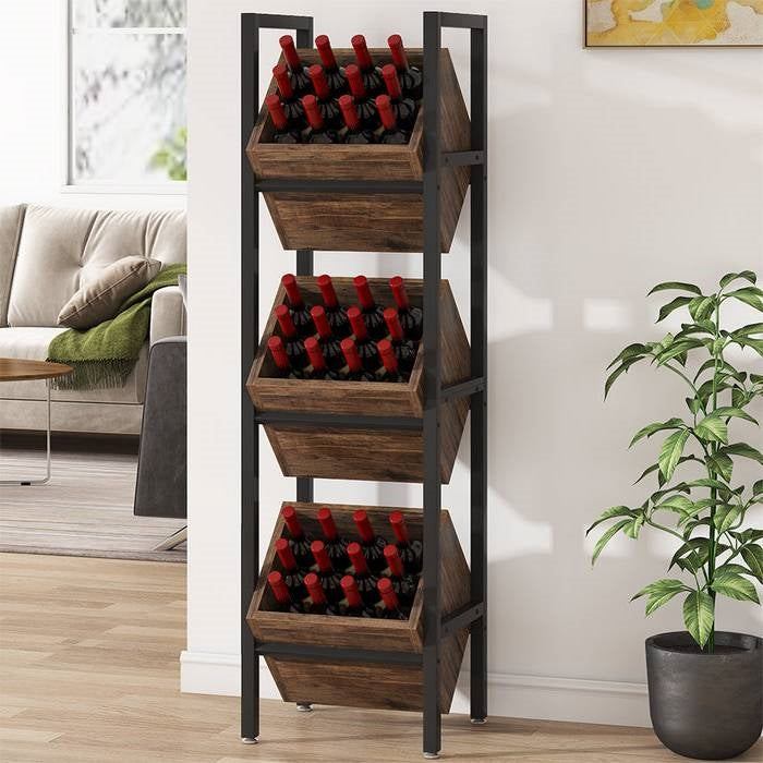 Rustic Farmhouse Industrial 3 Bin 36 Bottle Wine Rack Storage Display Shelf HomePacific