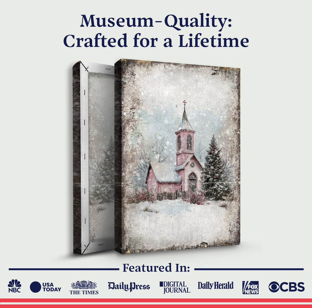 Vintage Church Christmas Wall Art Tailored Canvases