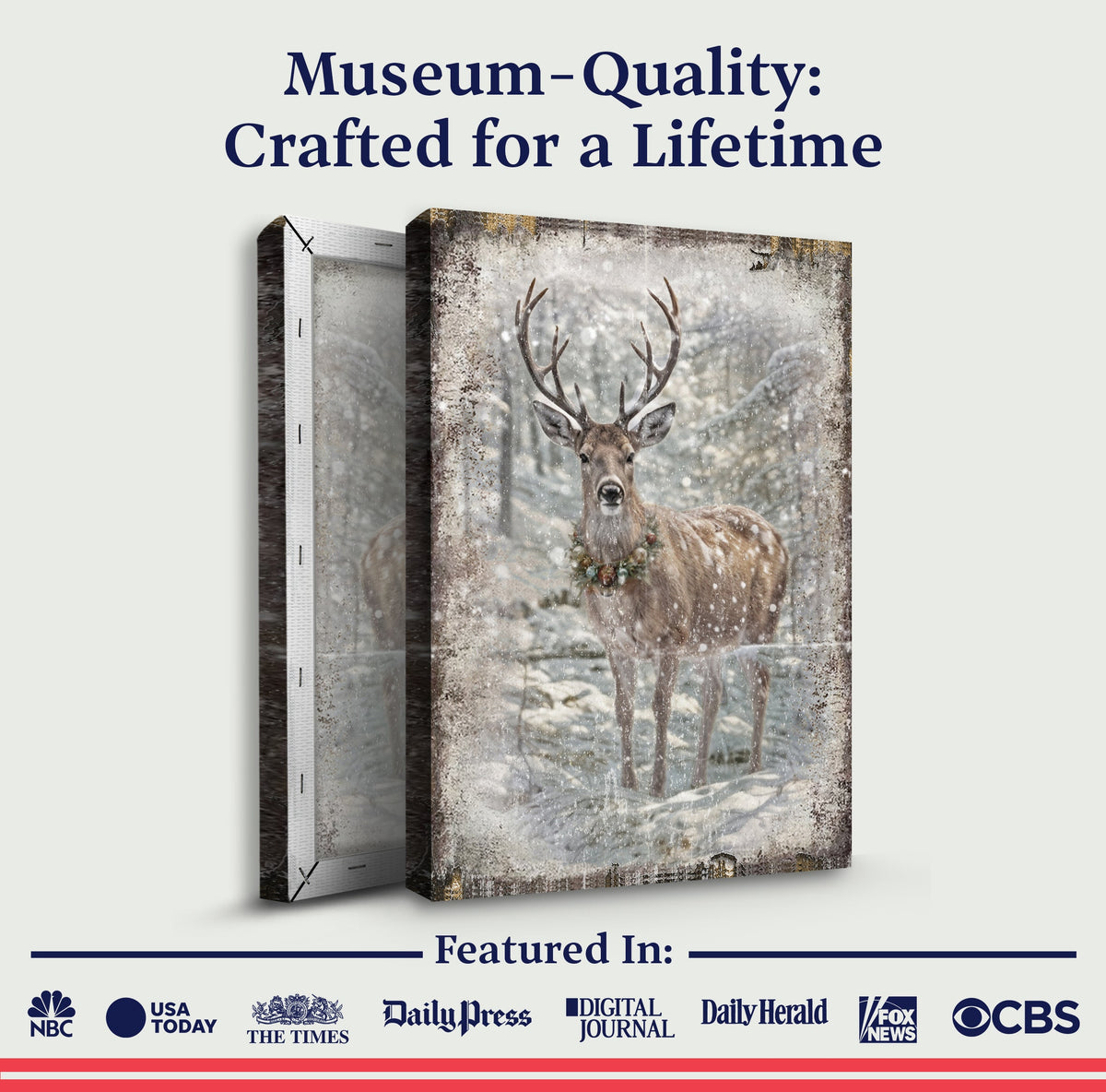 Vintage Winter Deer Christmas Wall Art III Tailored Canvases