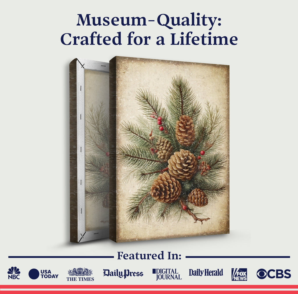 Vintage Winter Pine Cone Christmas Wall Art III Tailored Canvases