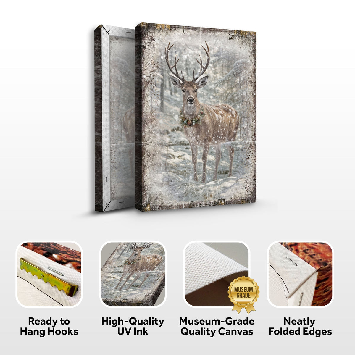 Vintage Winter Deer Christmas Wall Art III Tailored Canvases