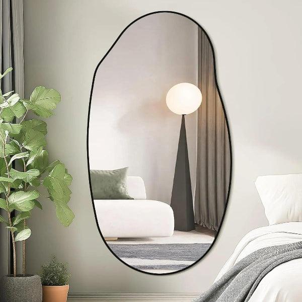 Irregular Wall Mirror, Black Asymmetrical Bathroom Mirror, Oval Aesthetic Mirror, Full Length Mirror, Shatterproof Black Bathroom Mirrors MIRRORONS
