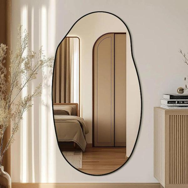 Irregular Wall Mirror, Black Asymmetrical Bathroom Mirror, Oval Aesthetic Mirror, Full Length Mirror, Shatterproof Black Bathroom Mirrors MIRRORONS