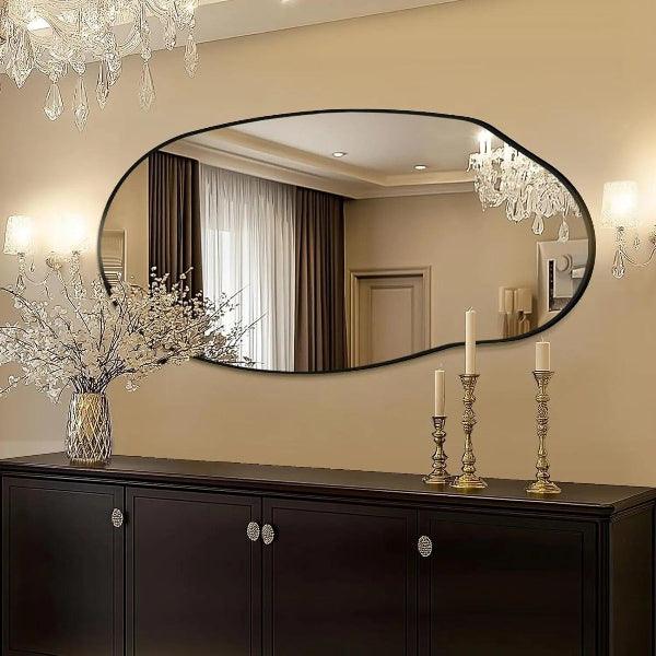 Irregular Wall Mirror, Black Asymmetrical Bathroom Mirror, Oval Aesthetic Mirror, Full Length Mirror, Shatterproof Black Bathroom Mirrors MIRRORONS