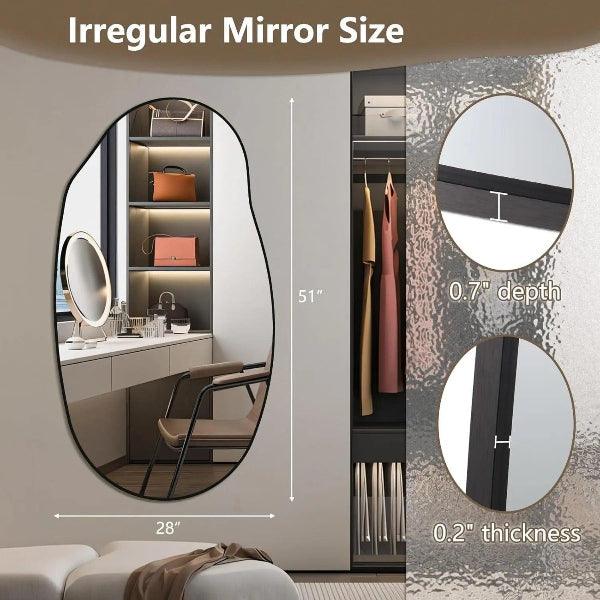 Irregular Wall Mirror, Black Asymmetrical Bathroom Mirror, Oval Aesthetic Mirror, Full Length Mirror, Shatterproof Black Bathroom Mirrors MIRRORONS