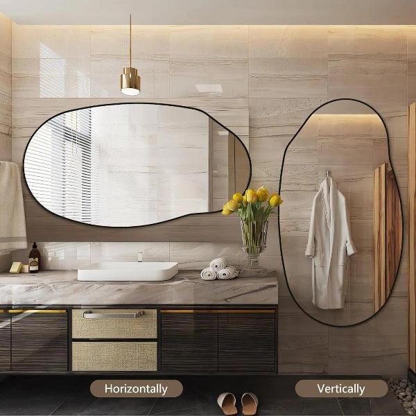 Irregular Wall Mirror, Black Asymmetrical Bathroom Mirror, Oval Aesthetic Mirror, Full Length Mirror, Shatterproof Black Bathroom Mirrors MIRRORONS