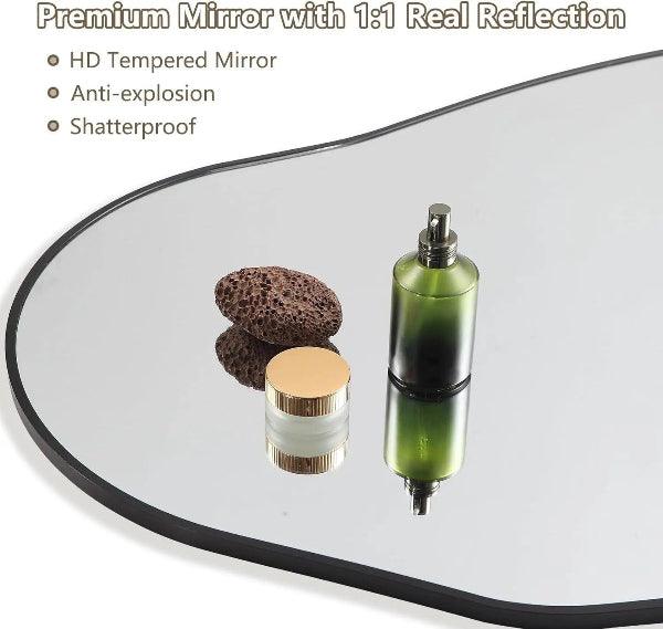 Irregular Wall Mirror, Black Asymmetrical Bathroom Mirror, Oval Aesthetic Mirror, Full Length Mirror, Shatterproof Black Bathroom Mirrors MIRRORONS