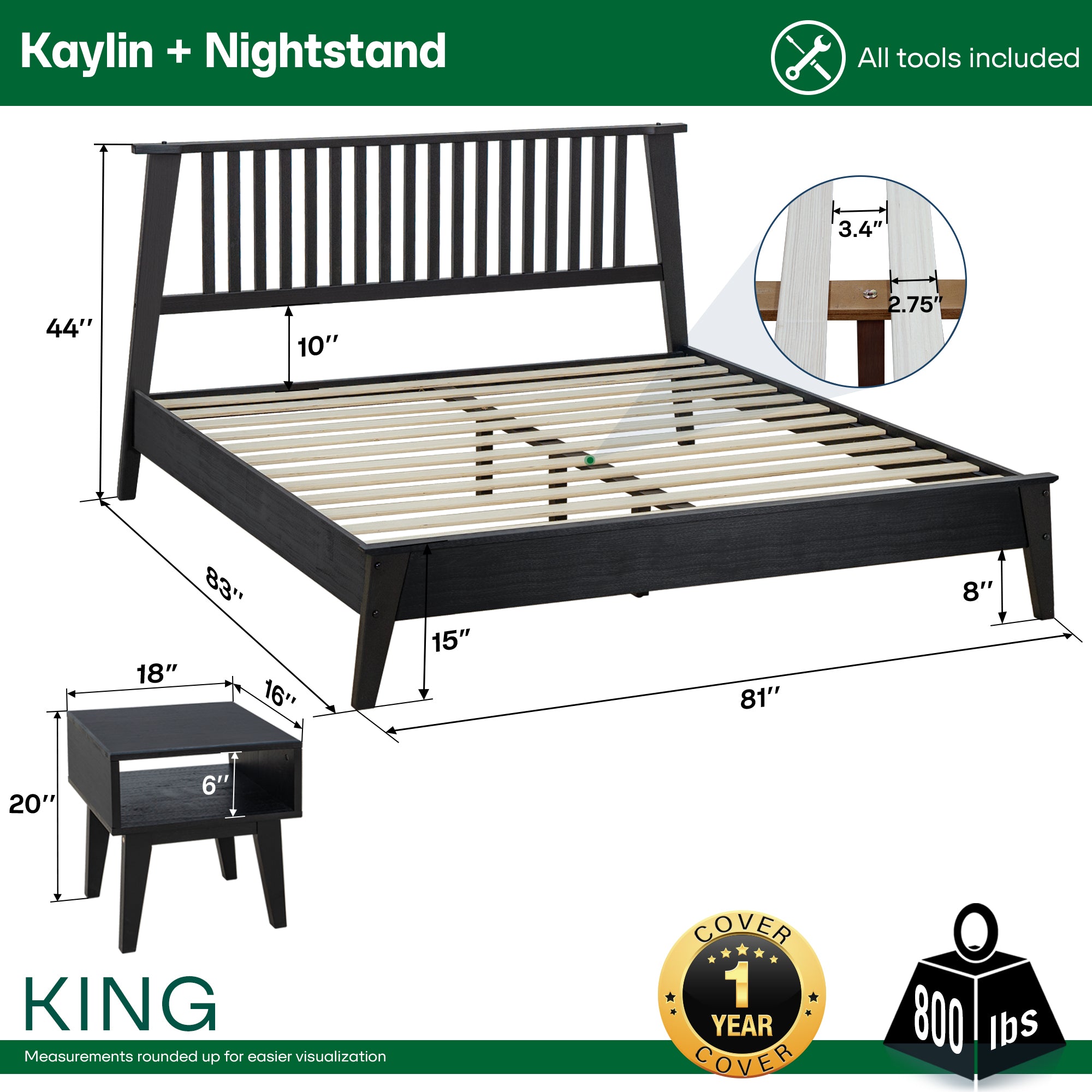 Kaylin Solid Wood Bed Frame Megsu