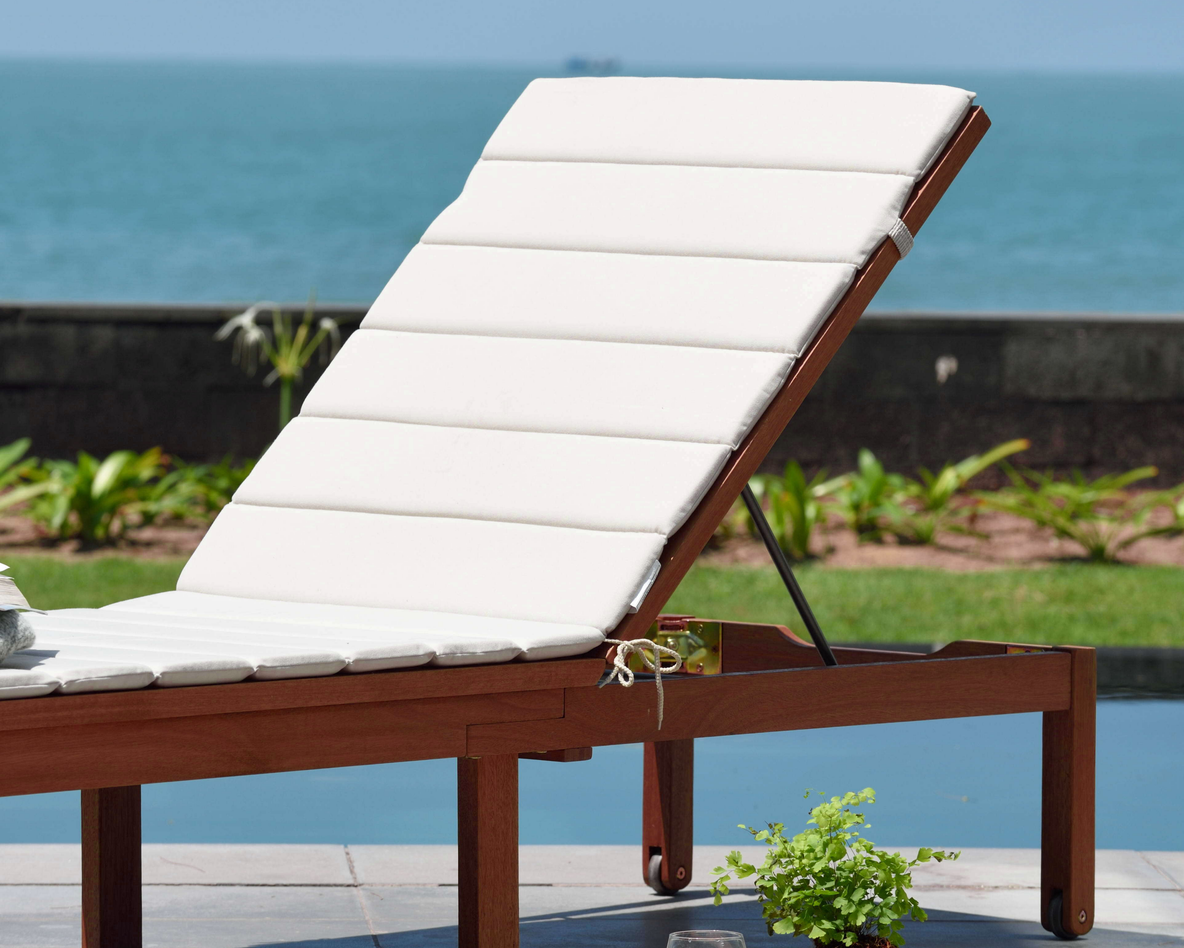 Louisiana Dark Wood Finish Wheel Lounger With Cushion - 2 Piece LifestyleGarden US