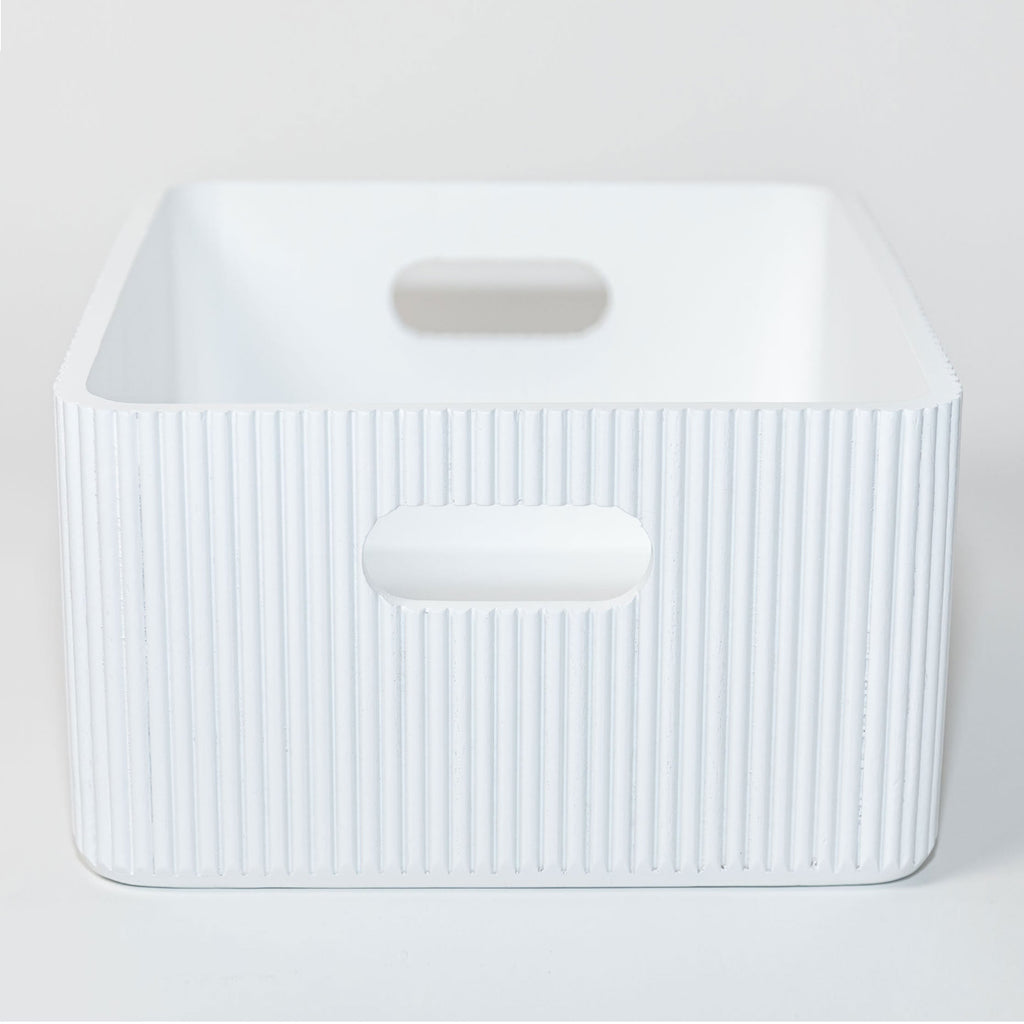 Wooden Ribbed Bins – White Horderly