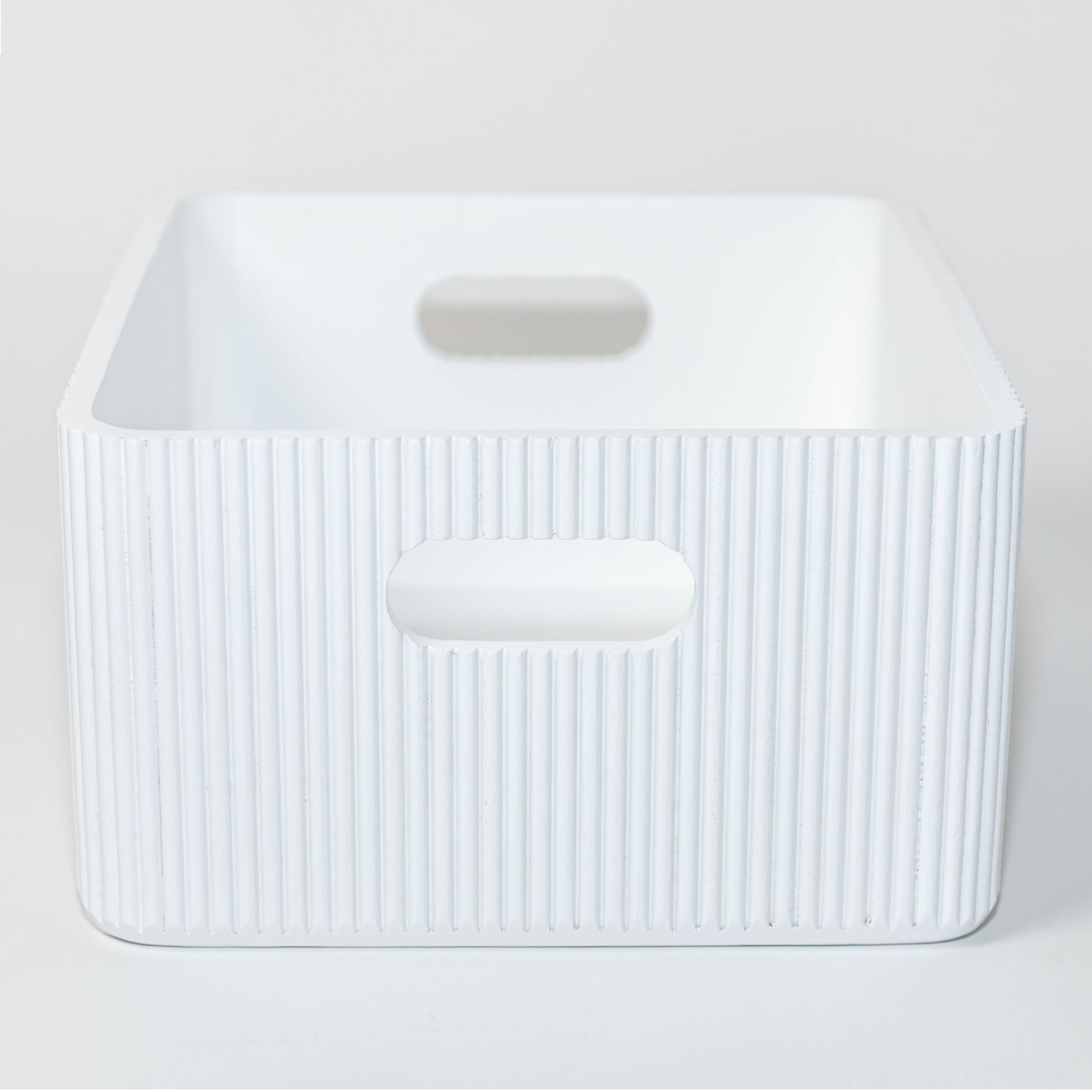 Wooden Ribbed Bins – White Horderly