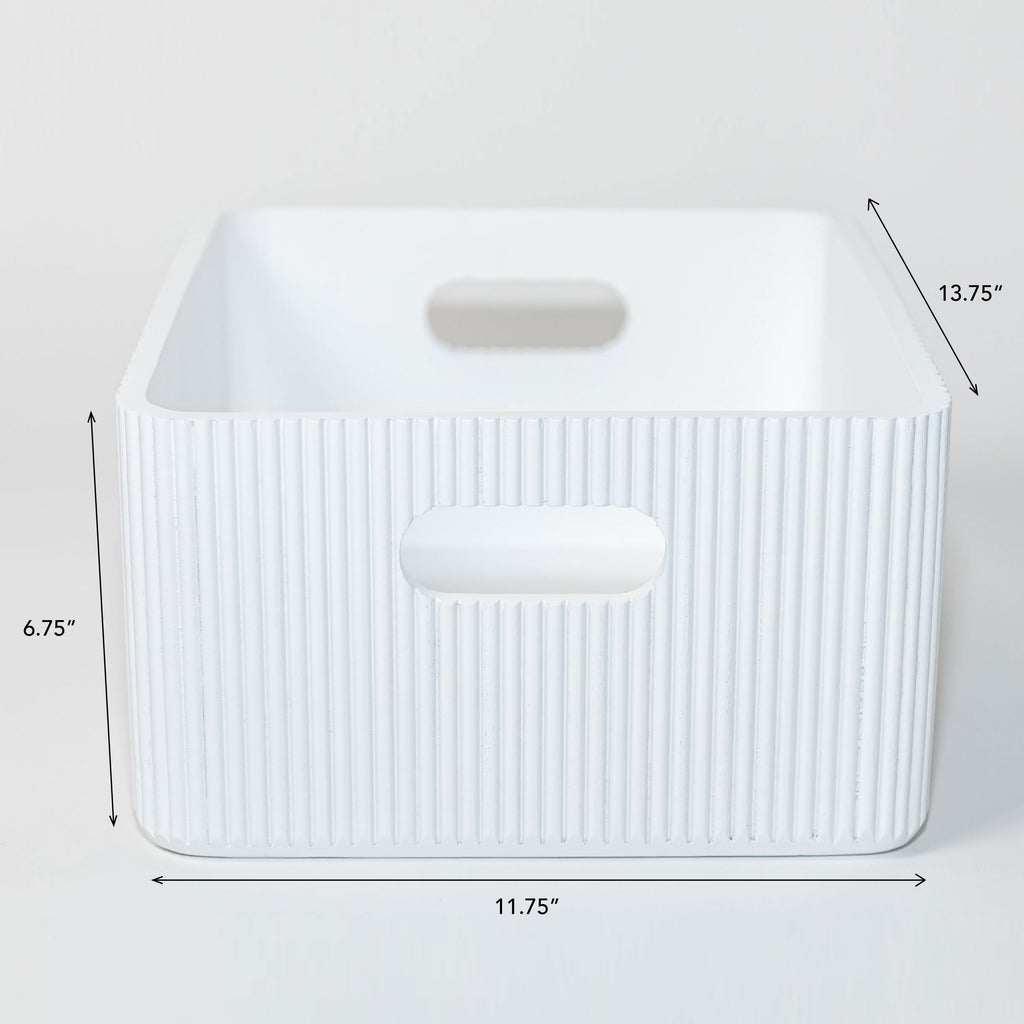 Wooden Ribbed Bins – White Horderly