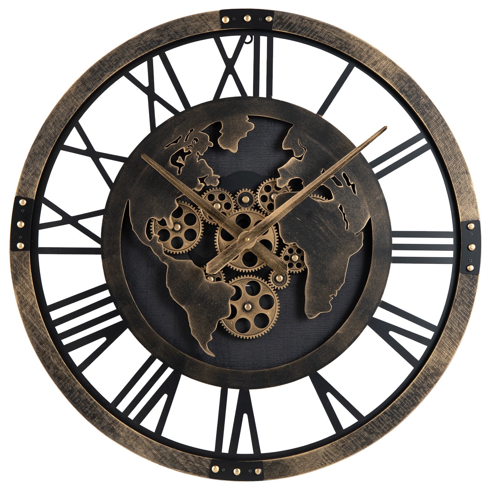 Large Wall Clock 27" Gear Clock with World Map-Brown DirectDeals