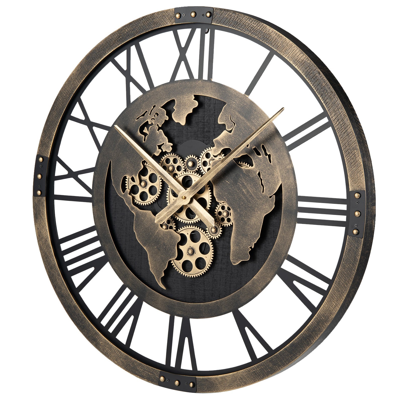 Large Wall Clock 27" Gear Clock with World Map-Brown DirectDeals