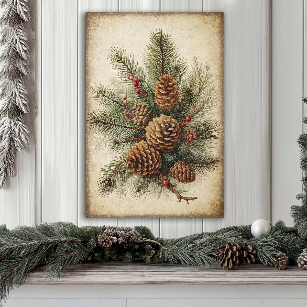 Vintage Winter Pine Cone Christmas Wall Art III Tailored Canvases