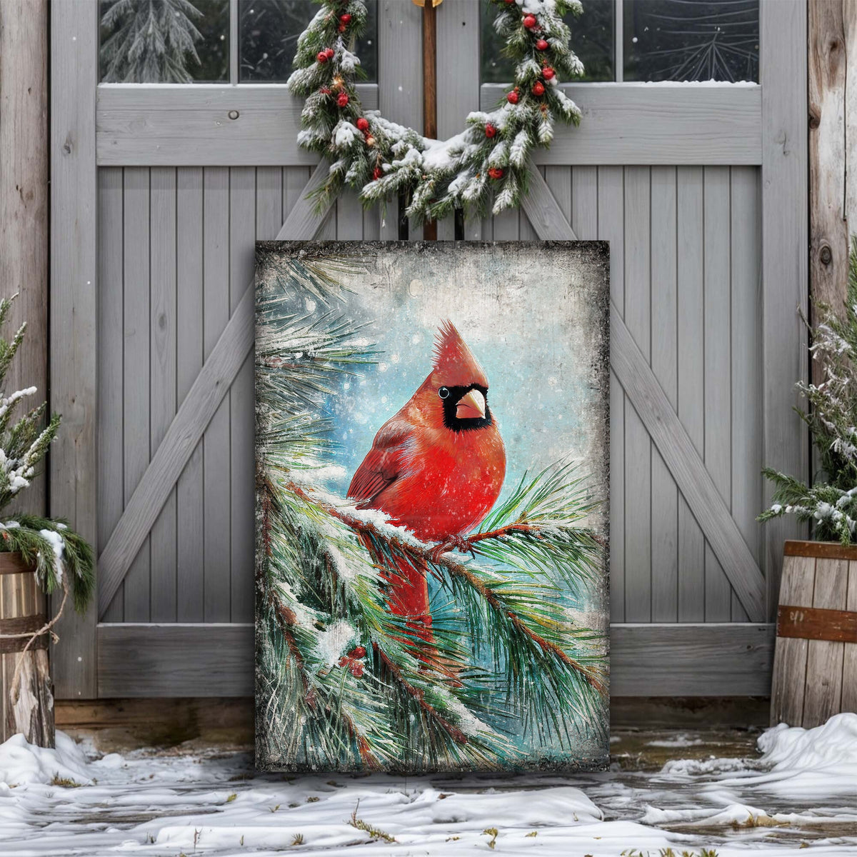 Vintage Cardinal Christmas Wall Art Tailored Canvases
