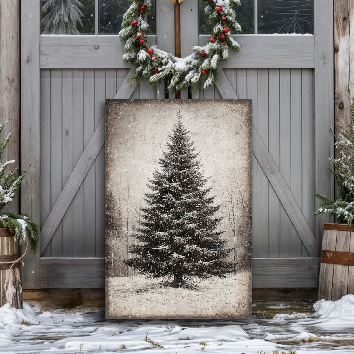 Vintage Christmas Tree Wall Art III Tailored Canvases