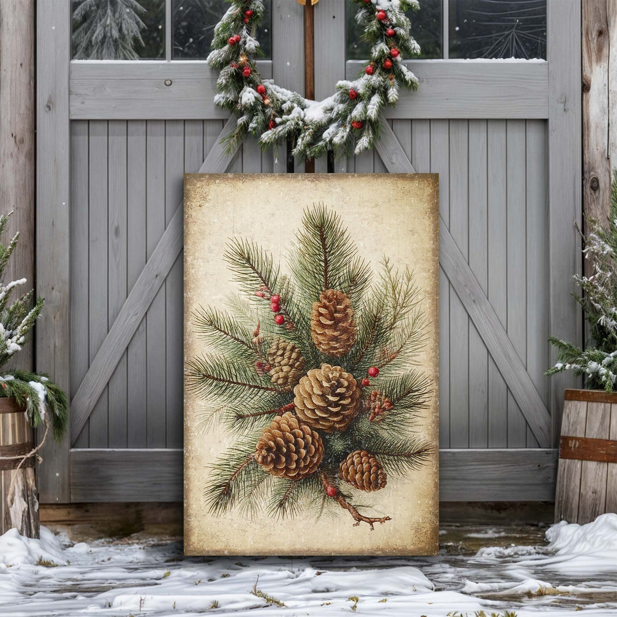 Vintage Winter Pine Cone Christmas Wall Art III Tailored Canvases