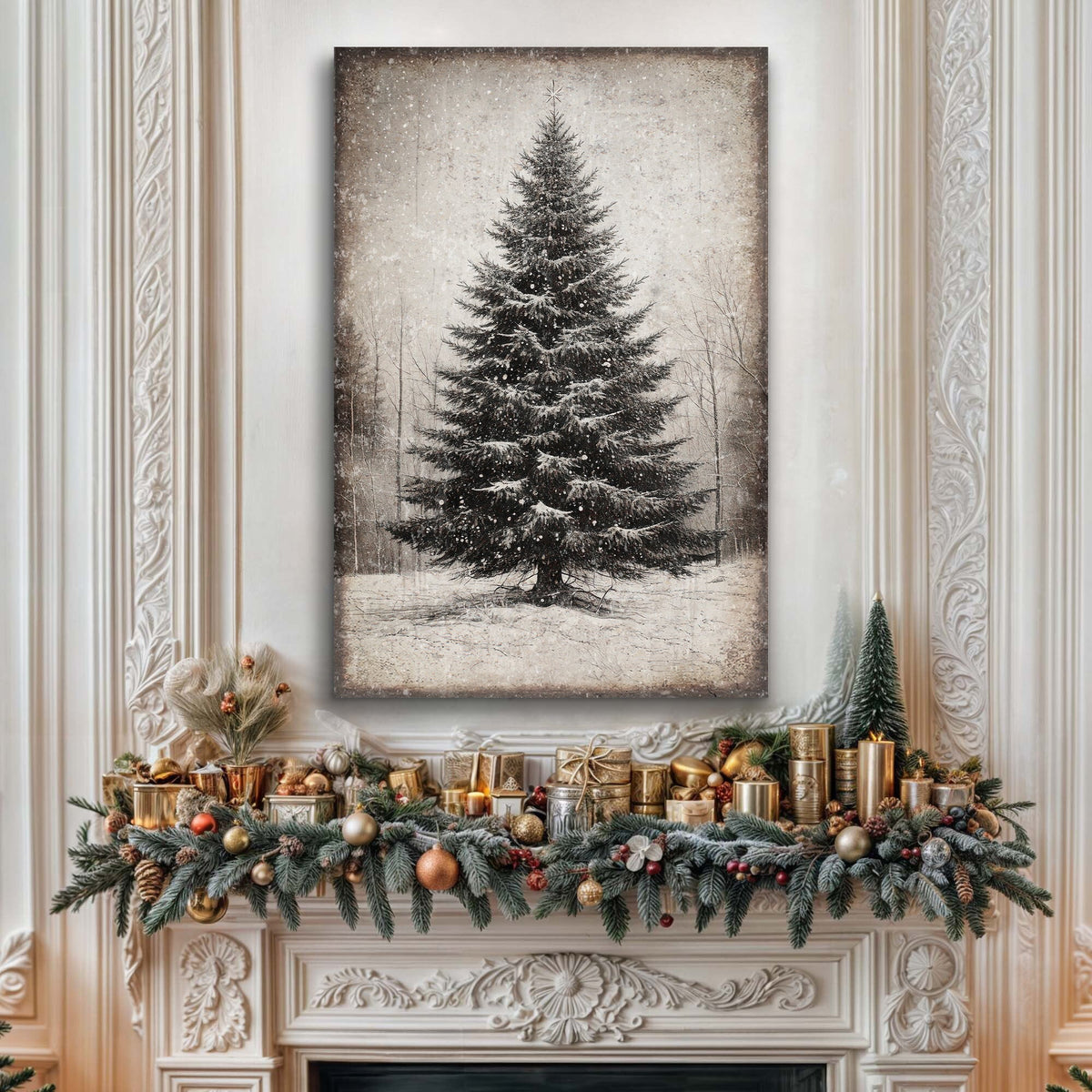 Vintage Christmas Tree Wall Art III Tailored Canvases