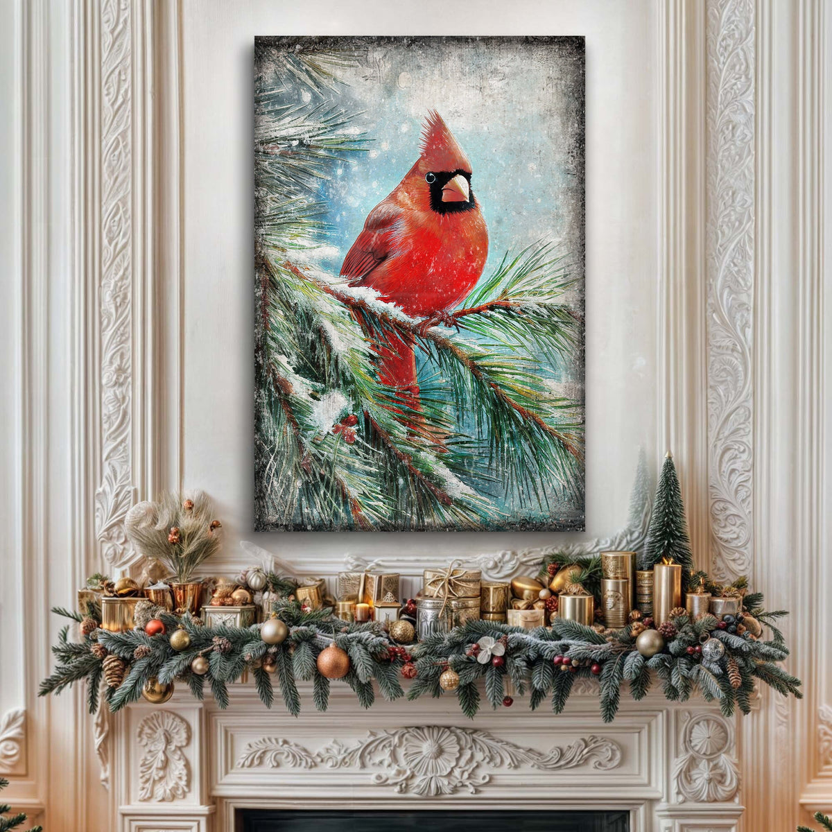 Vintage Cardinal Christmas Wall Art Tailored Canvases