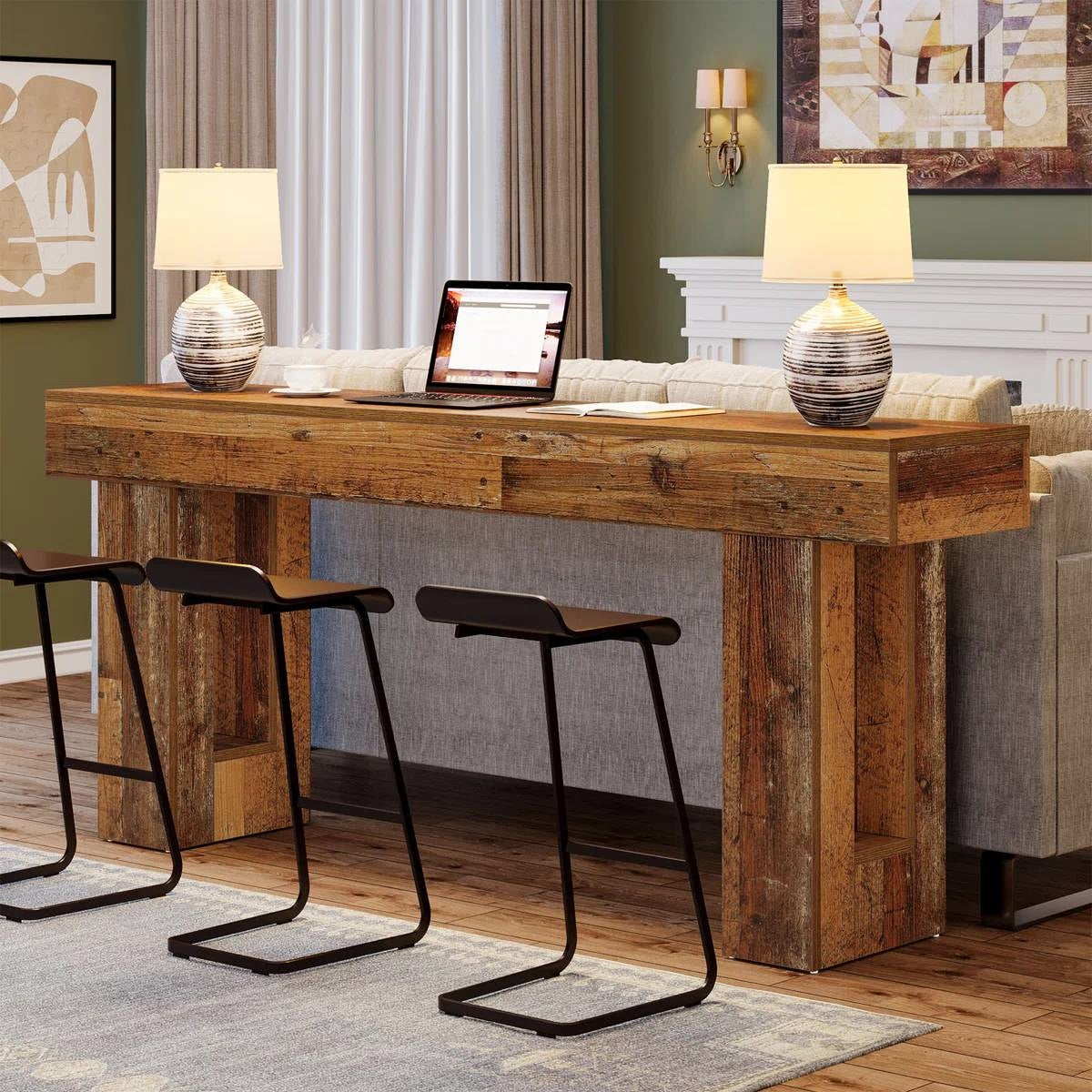 Modern Farmhouse 63-inch Entryway Console Sofa Table in Distressed Wood Finish HomePacific