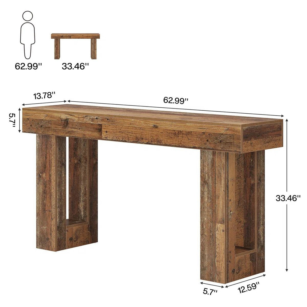 Modern Farmhouse 63-inch Entryway Console Sofa Table in Distressed Wood Finish HomePacific