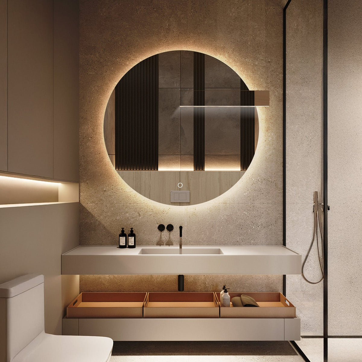 SILK Round LED Bathroom Mirror for Wall, Irregular LED Mirror with Anti-Fog, 3-Color Adjustal, Dimmable, backlit&frontlit, Explosion-Proof MIRRORONS