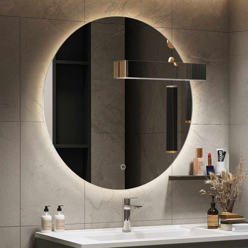 SILK Round LED Bathroom Mirror for Wall, Irregular LED Mirror with Anti-Fog, 3-Color Adjustal, Dimmable, backlit&frontlit, Explosion-Proof MIRRORONS