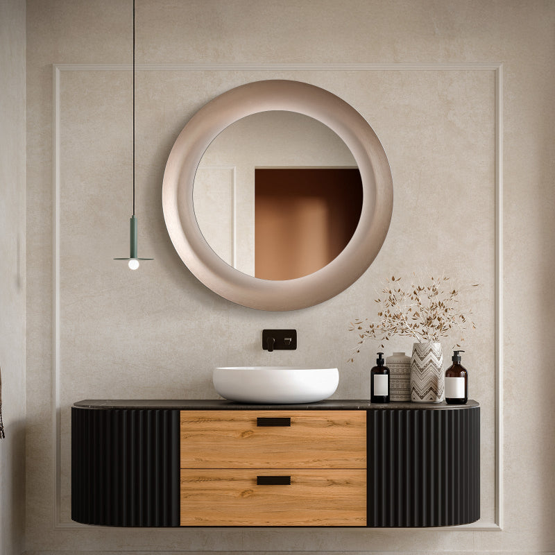 Polaris Round LED Bathroom Mirror, Modern Design, Brushed Rose Gold, Tri-Color Adjustable, Stepless Dimming, Anti-Fog MIRRORONS