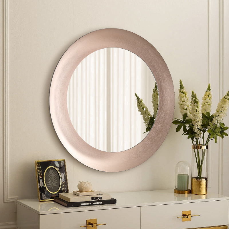 Polaris Round LED Bathroom Mirror, Modern Design, Brushed Rose Gold, Tri-Color Adjustable, Stepless Dimming, Anti-Fog MIRRORONS
