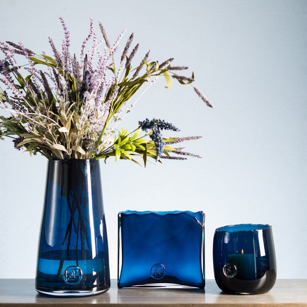 Medallion Blue Glass Vase