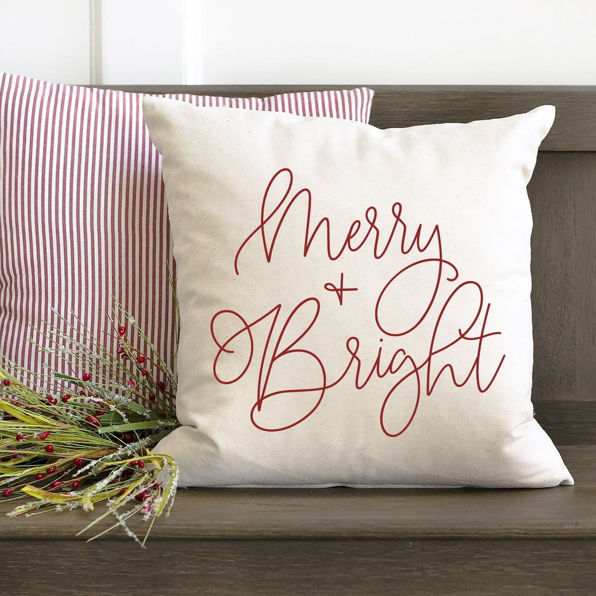 Merry and Bright Cursive #12 Pillow Cover — Fits 18x18 Insert Cotton and Crate
