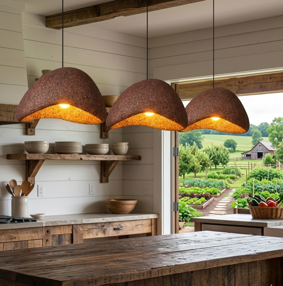 Modern Japandi Earthy Pendant Light | Organic Minimalist Lamp VietmadeHomeArt