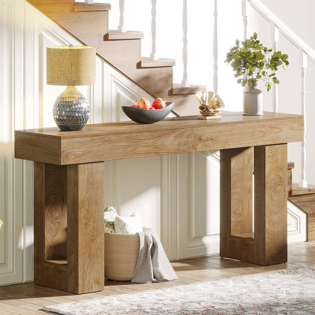 Modern Farmhouse 63-inch Long Narrow Console Sofa Table in Natural Wood Finish HomePacific