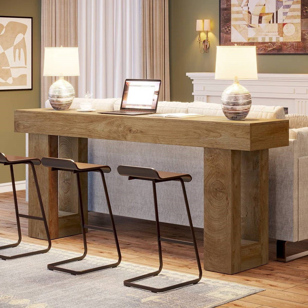 Modern Farmhouse 63-inch Long Narrow Console Sofa Table in Natural Wood Finish HomePacific