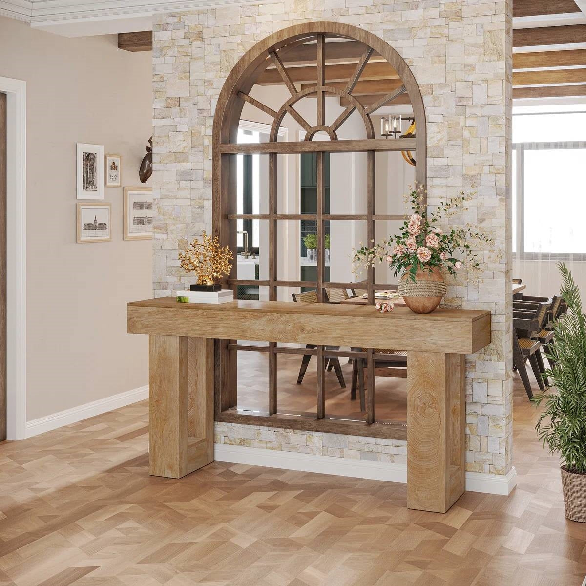 Modern Farmhouse 63-inch Long Narrow Console Sofa Table in Natural Wood Finish HomePacific