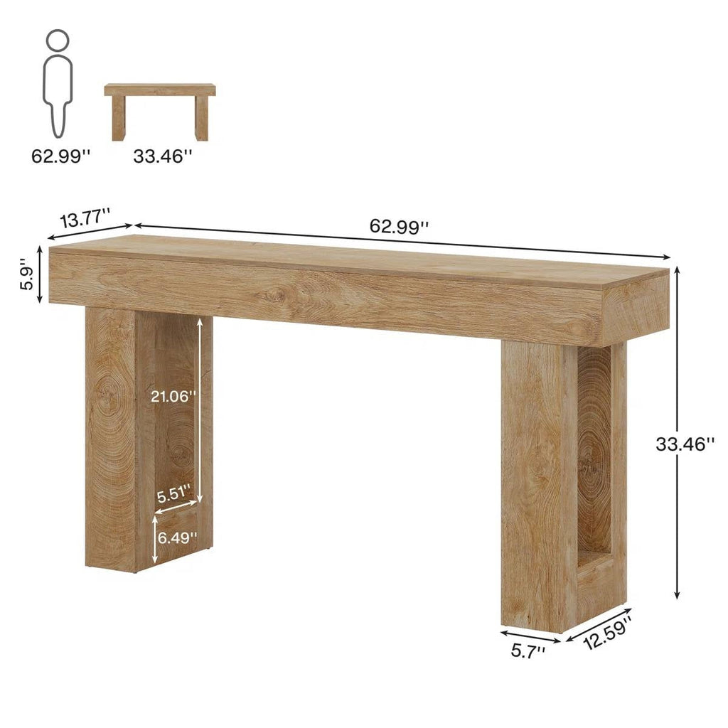 Modern Farmhouse 63-inch Long Narrow Console Sofa Table in Natural Wood Finish HomePacific