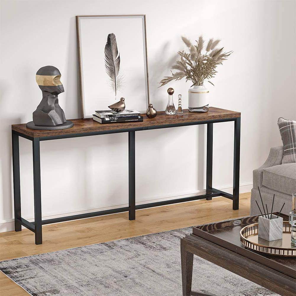 70-inch Long Narrow Hallway Sofa Table with Wood Top and Black Metal Frame HomePacific