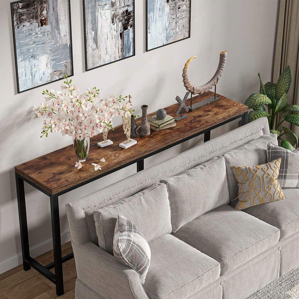 70-inch Long Narrow Hallway Sofa Table with Wood Top and Black Metal Frame HomePacific
