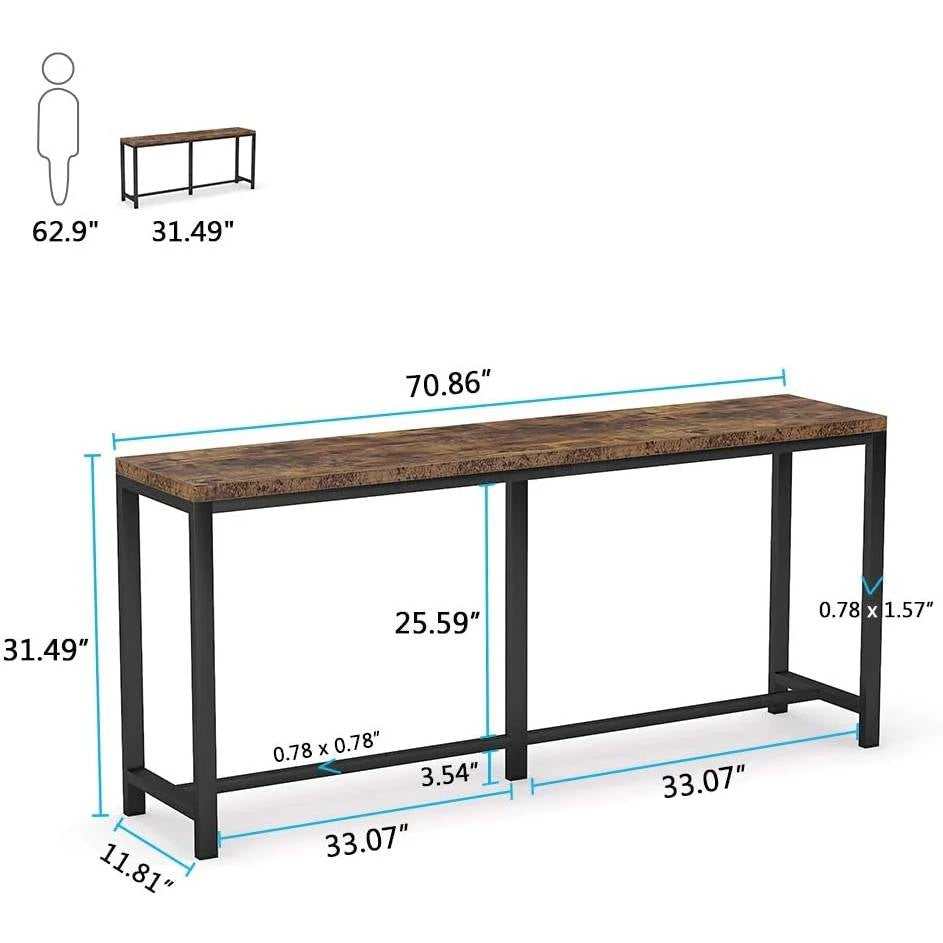70-inch Long Narrow Hallway Sofa Table with Wood Top and Black Metal Frame HomePacific