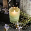 Green Frosted Glass LED Flickering Flame Candle | 3 Sizes Rust & Cinder