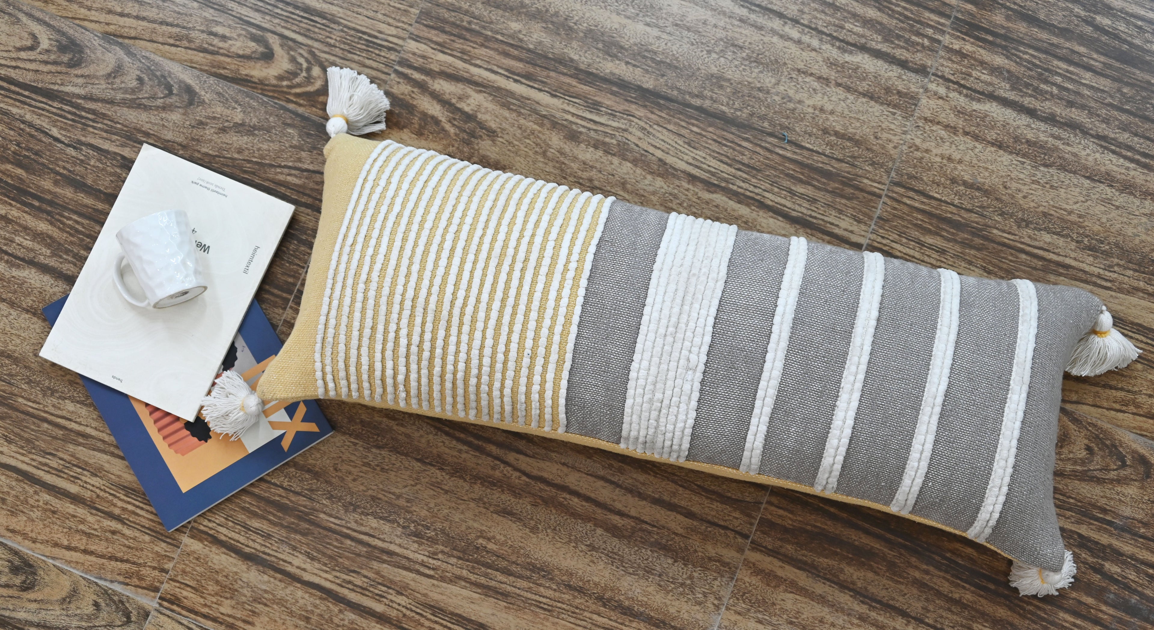 Decorative Long Grey Stripes Throw Pillow (14X36 Inches) Vibhsa