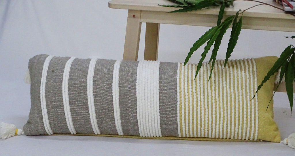 Decorative Long Grey Stripes Throw Pillow (14X36 Inches) Vibhsa