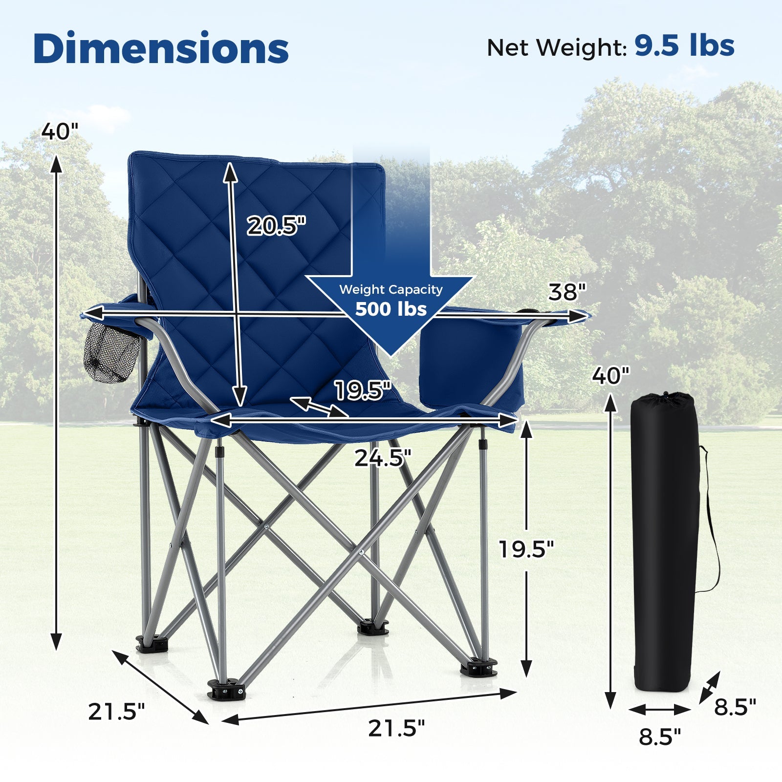 Oversized Camping Chairs Outdoor Folding Chair with Cooler Pouch and Cup Holder DirectDeals