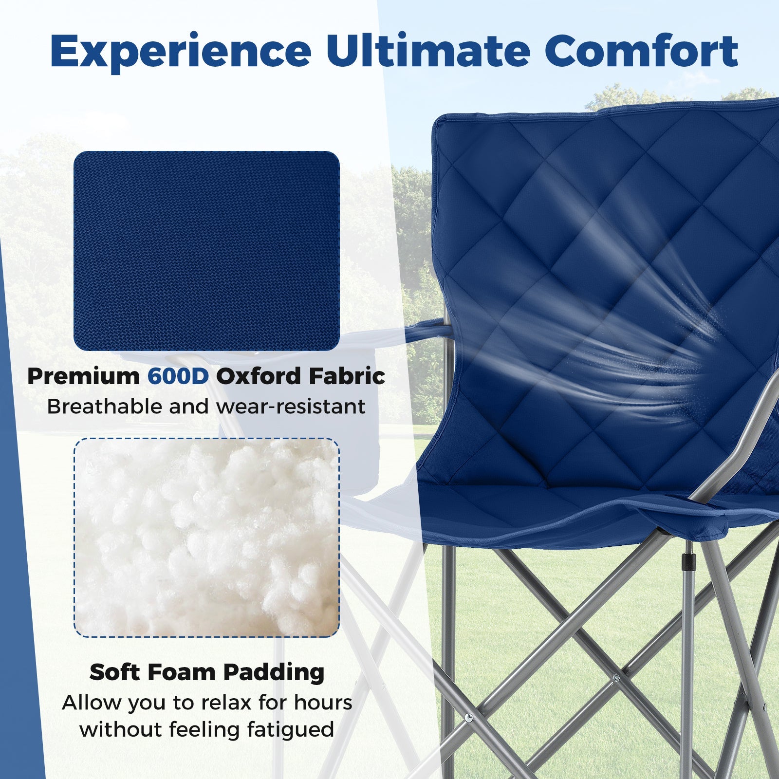 Oversized Camping Chairs Outdoor Folding Chair with Cooler Pouch and Cup Holder DirectDeals
