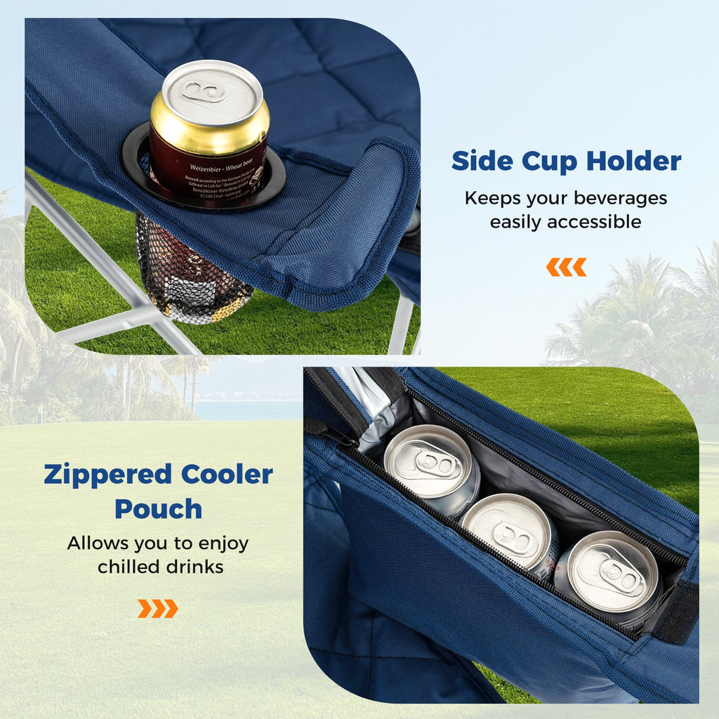 Oversized Camping Chairs Outdoor Folding Chair with Cooler Pouch and Cup Holder DirectDeals