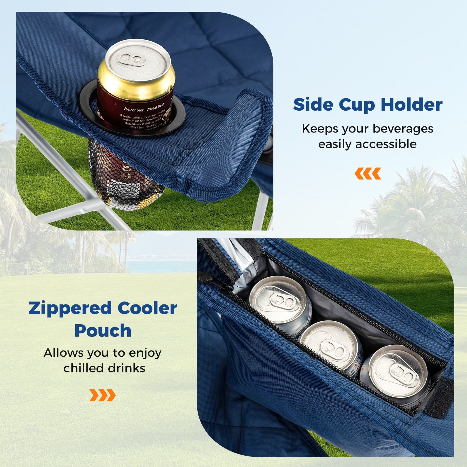 Oversized Camping Chairs Outdoor Folding Chair with Cooler Pouch and Cup Holder DirectDeals