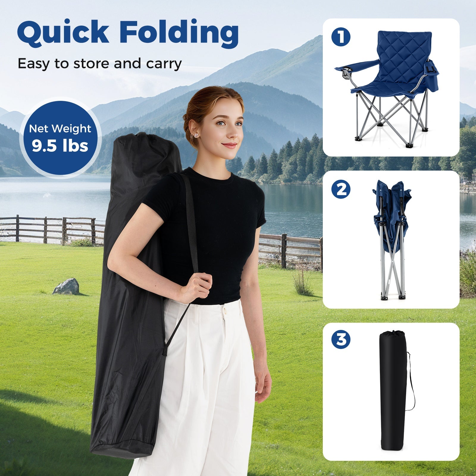 Oversized Camping Chairs Outdoor Folding Chair with Cooler Pouch and Cup Holder DirectDeals