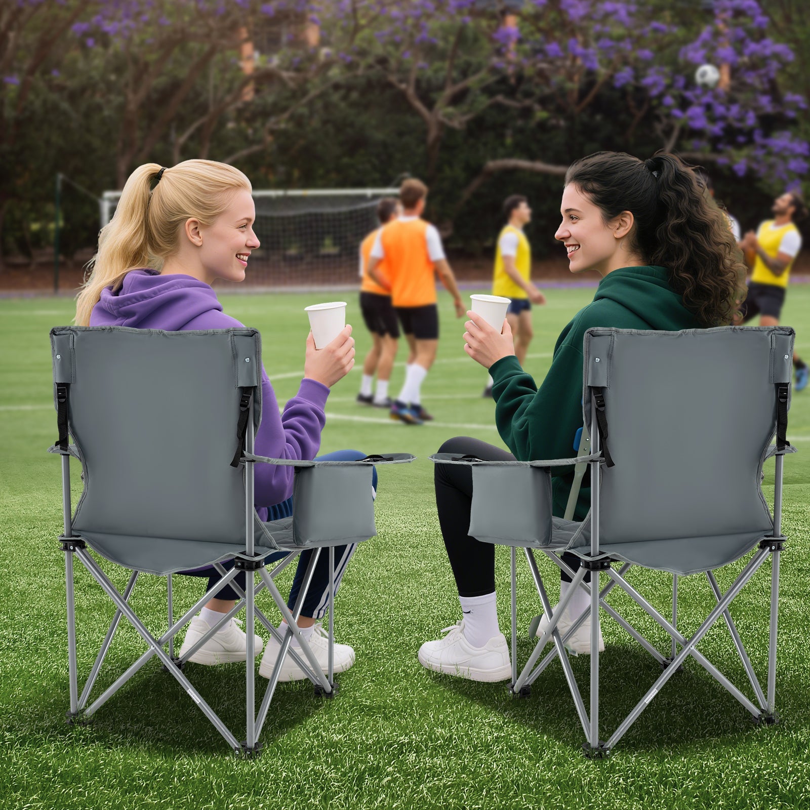 Oversized Camping Chairs Outdoor Folding Chair with Cooler Pouch and Cup Holder DirectDeals