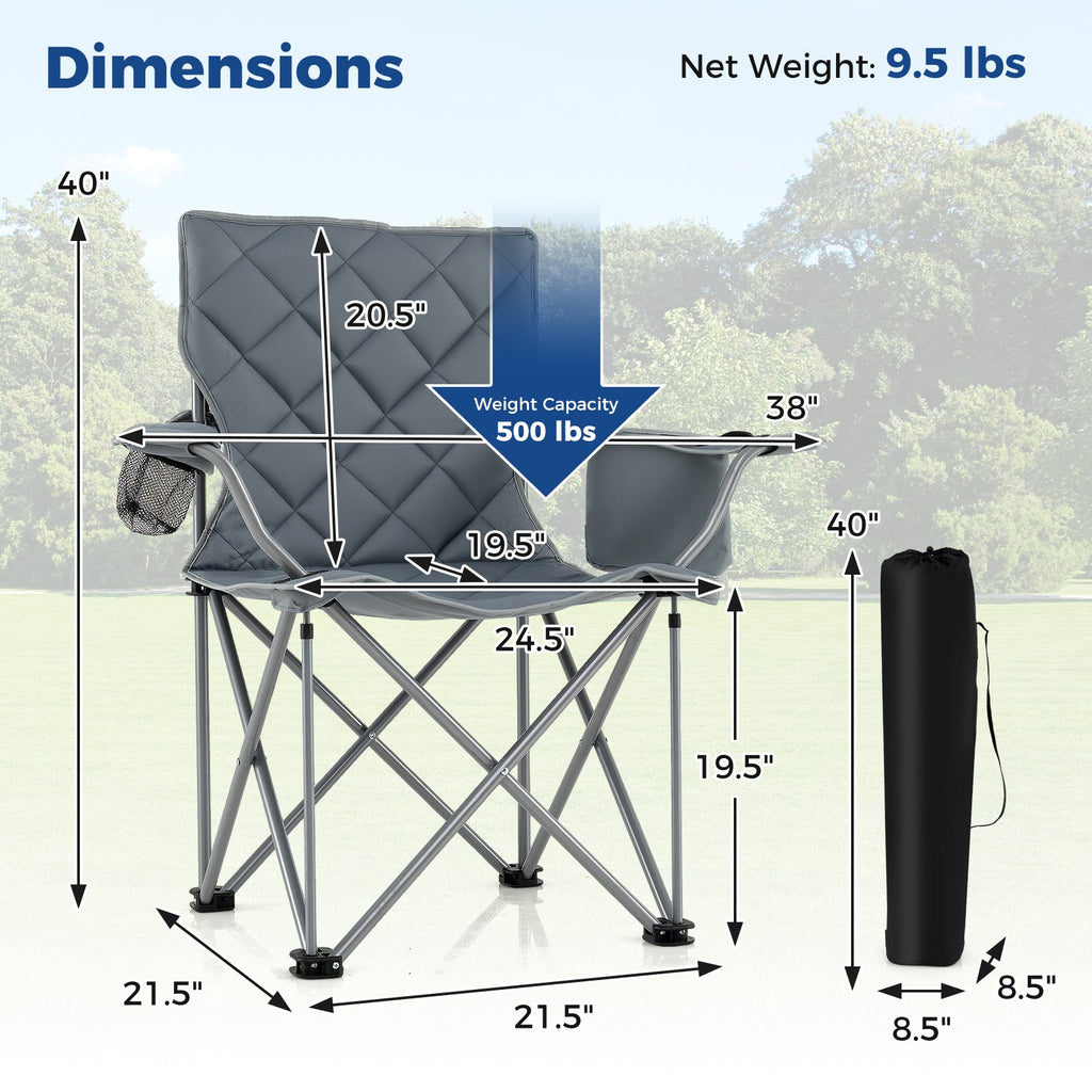 Oversized Camping Chairs Outdoor Folding Chair with Cooler Pouch and Cup Holder DirectDeals